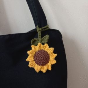 Handmade Crochet Sunflower Bag Charm – Cute Flower Keychain or Purse Accessory