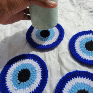 Handmade Evil Eye Crochet Coaster Set (Set of 4)