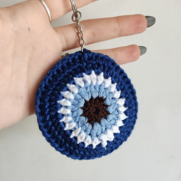Handmade Crochet Evil Eye Keychain | Blue Nazar Charm - Image 2