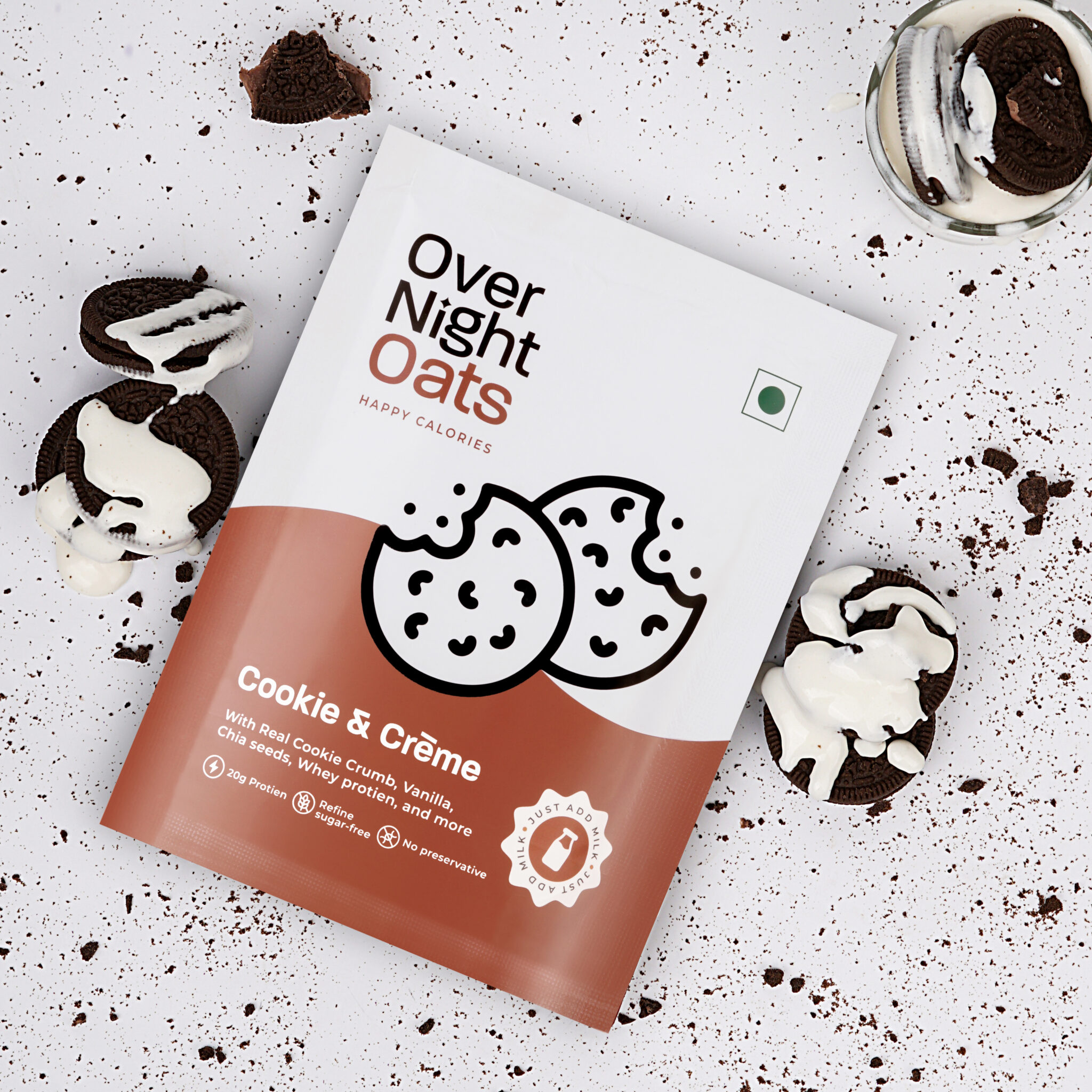 Overnight Oats 20gm High Protein, Refined Sugar Free, Cookies & Creme, Chia Seeds, Whey Protein & more| Breakfast Cereals for Weight Management| (Cookies & Creme, Pack of 5)