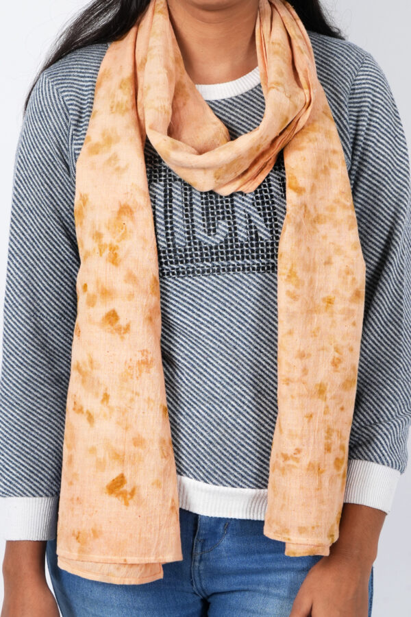 Eco-printed Kala Cotton Stole -  Peach with Green - Image 4