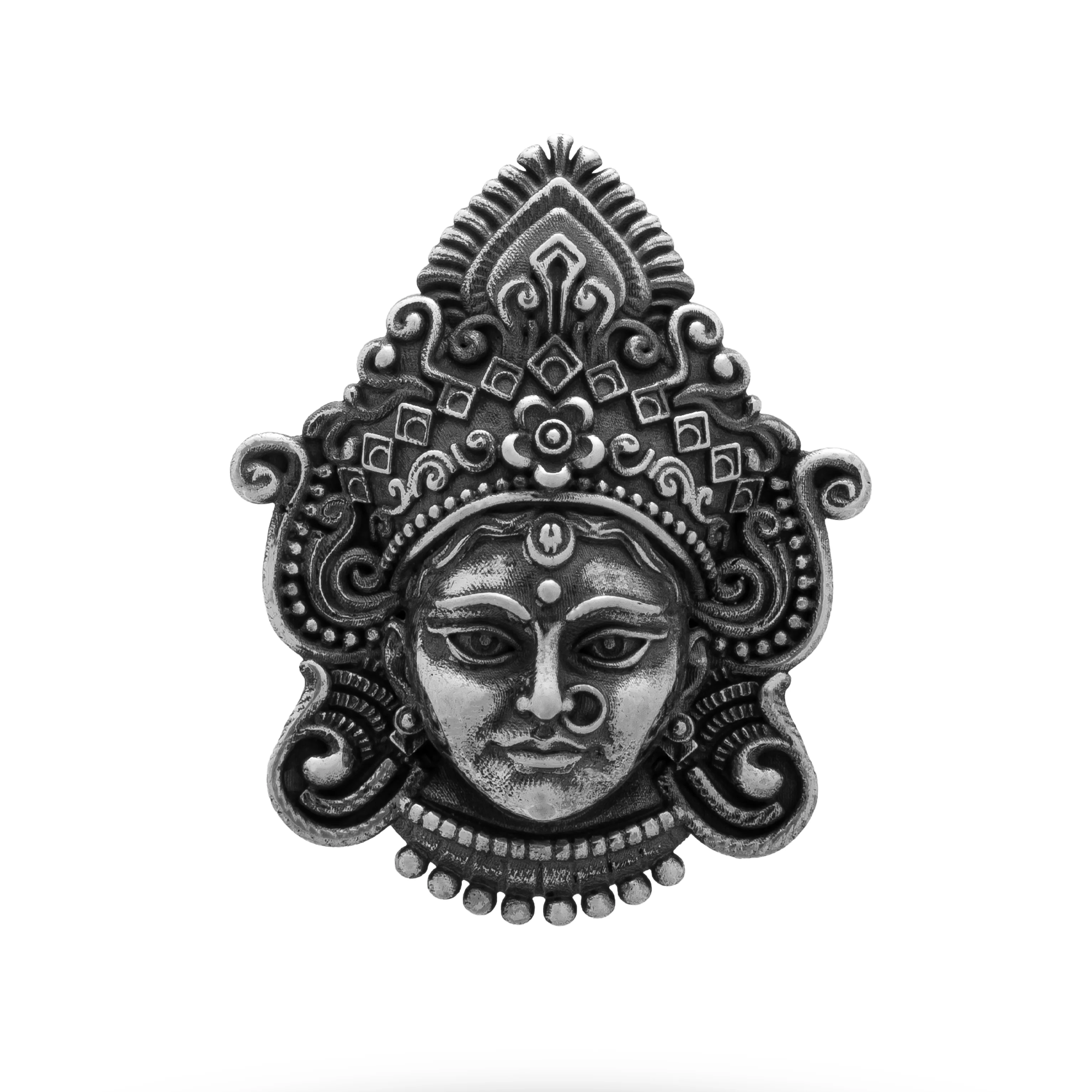 Goddess Durga Mahadevi Evil Strength Protection Power 925 Silver Brooch Pin