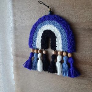 Evil Eye Punch Needle Rainbow Wall Hanging – Boho Yarn Decor