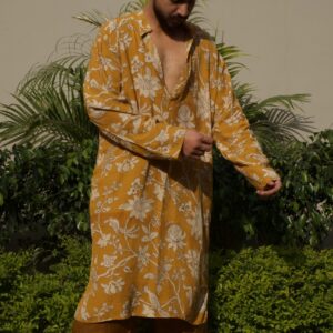 Zarvān - Yellow Silk Kurta Set - Men