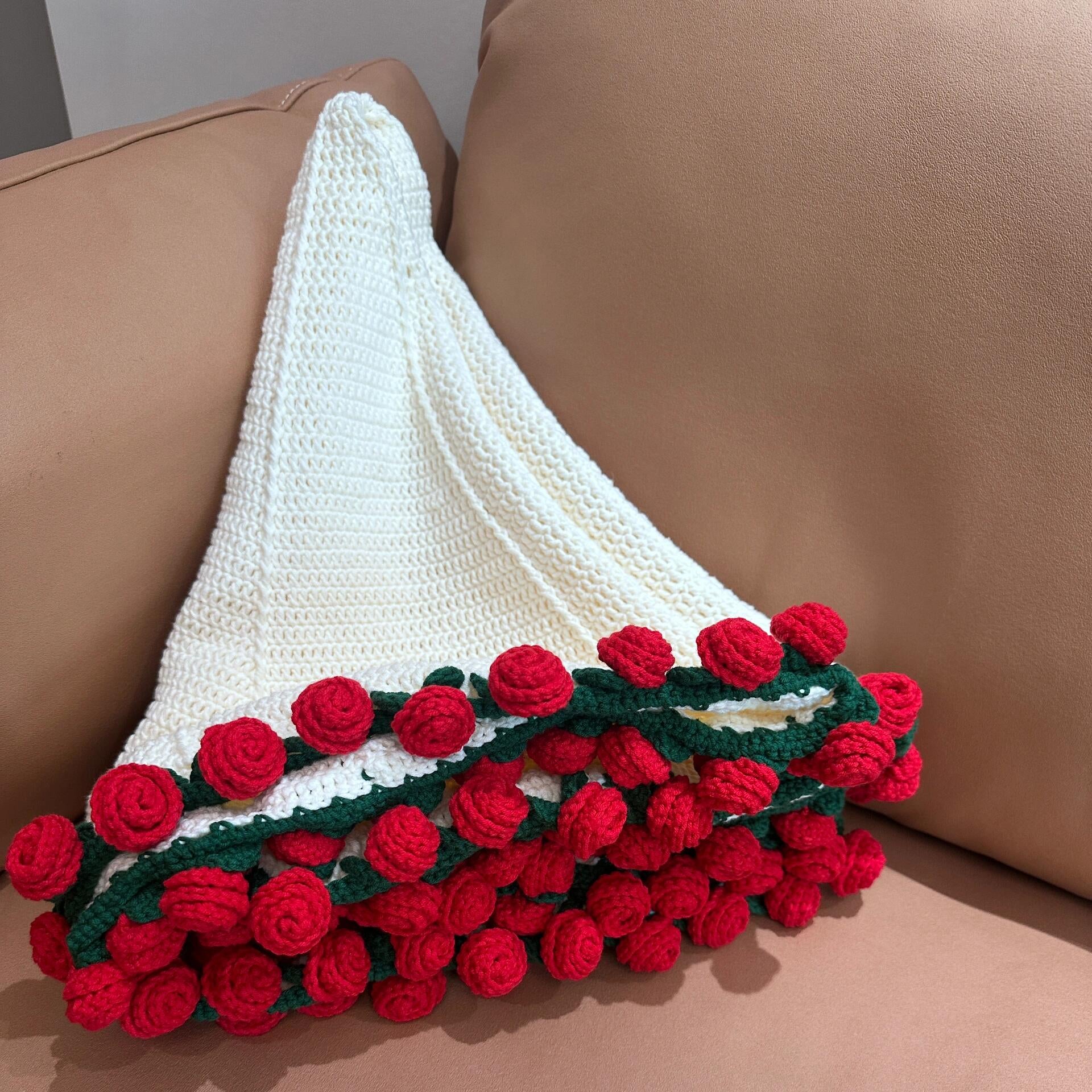 Handmade Crochet Rose Flower Blanket | Aesthetic Floral Throw for Gifting & Decor