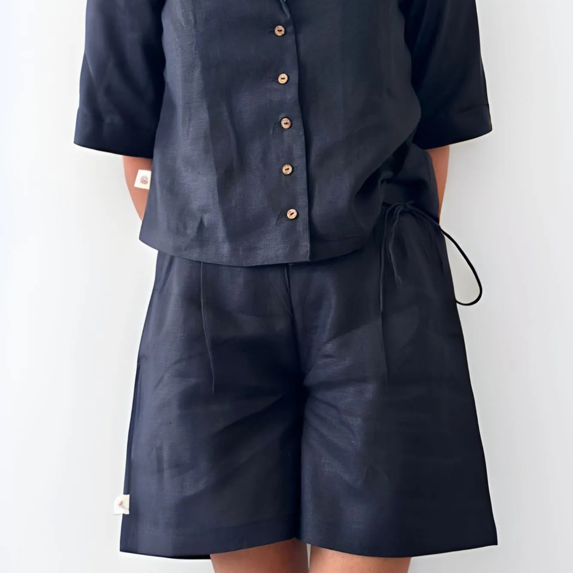 Casual Hemp Shorts with Side-Tying String | Truffle Black